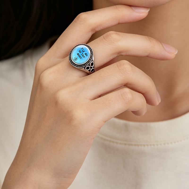 Classic Black Adjustable Ring with Moon & Star Pattern